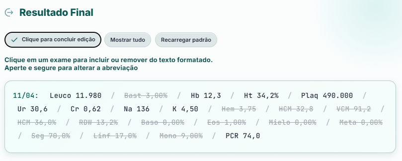 Modo manual de edição do resultado no MedParse