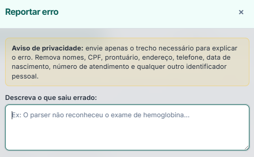 Botão e fluxo de reportar erro no MedParse